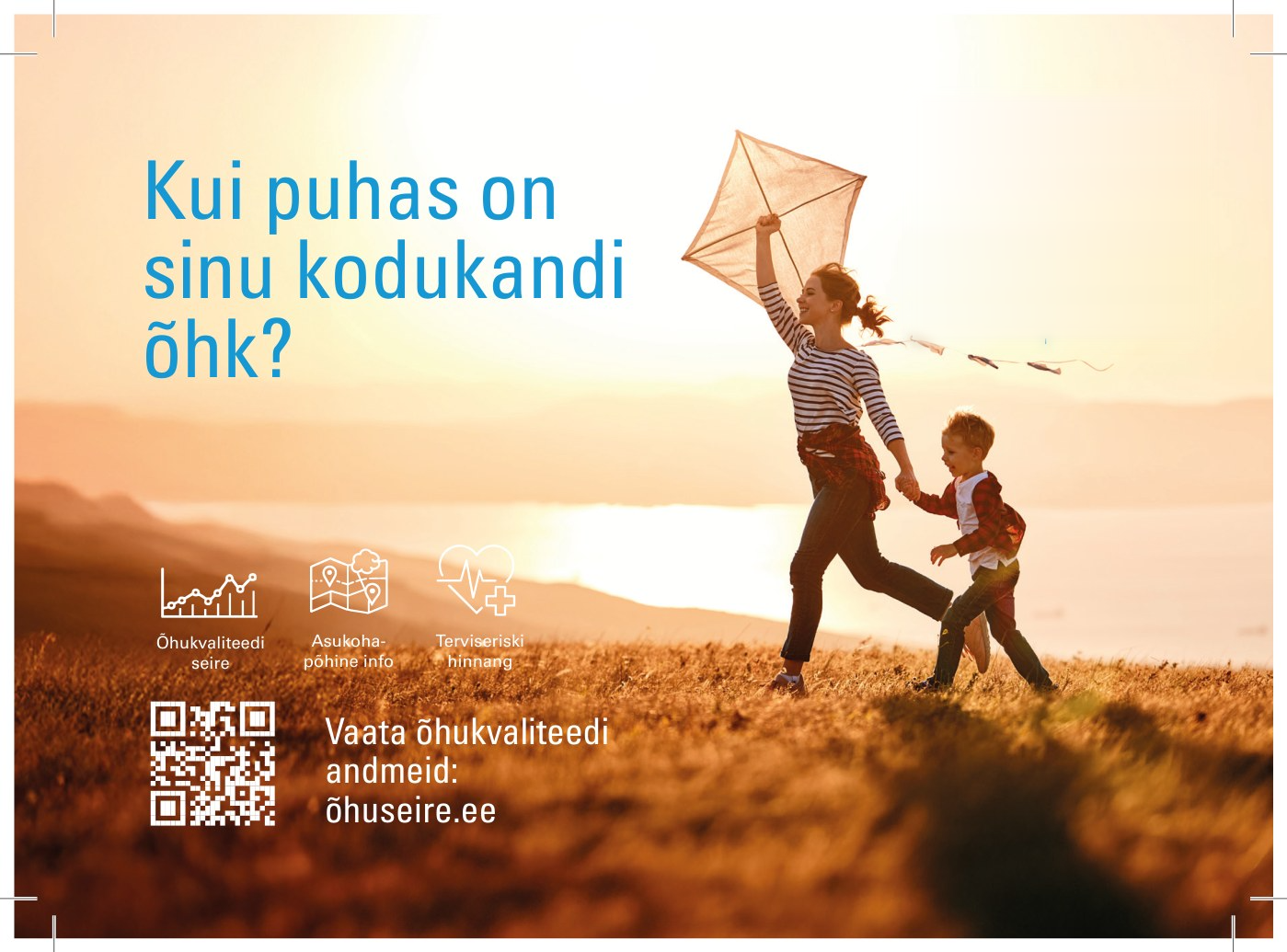 Projekti kampaaniapostkaart päikeseloojangus lohet lennutavast emast ja lapsest, pealkirjaga „Kui puhas on sinu kodukandi õhk?“